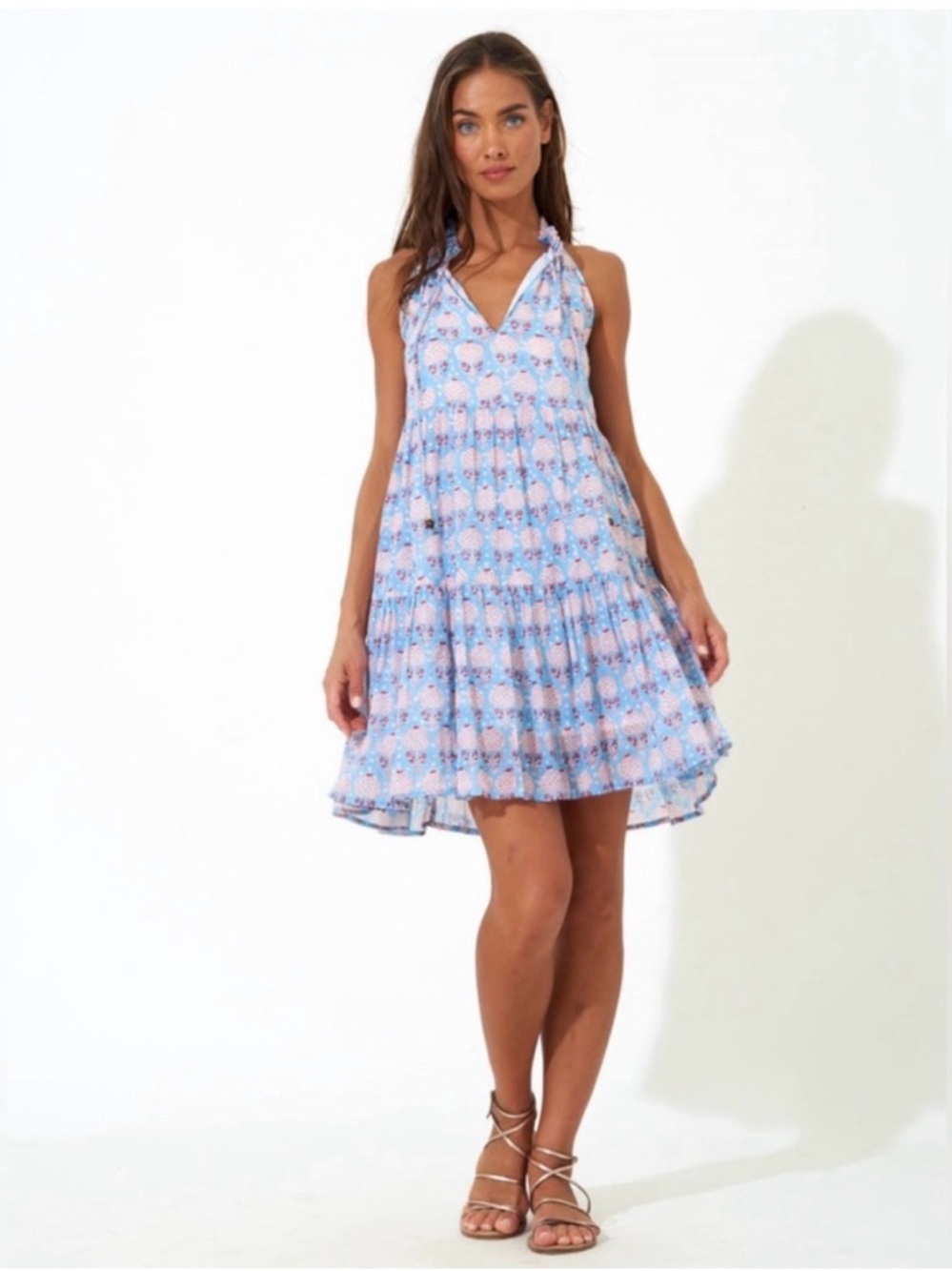 NEW Oliphant Sleeveless Tiered Short Dress, Kerala blue/pink Sz: Medium